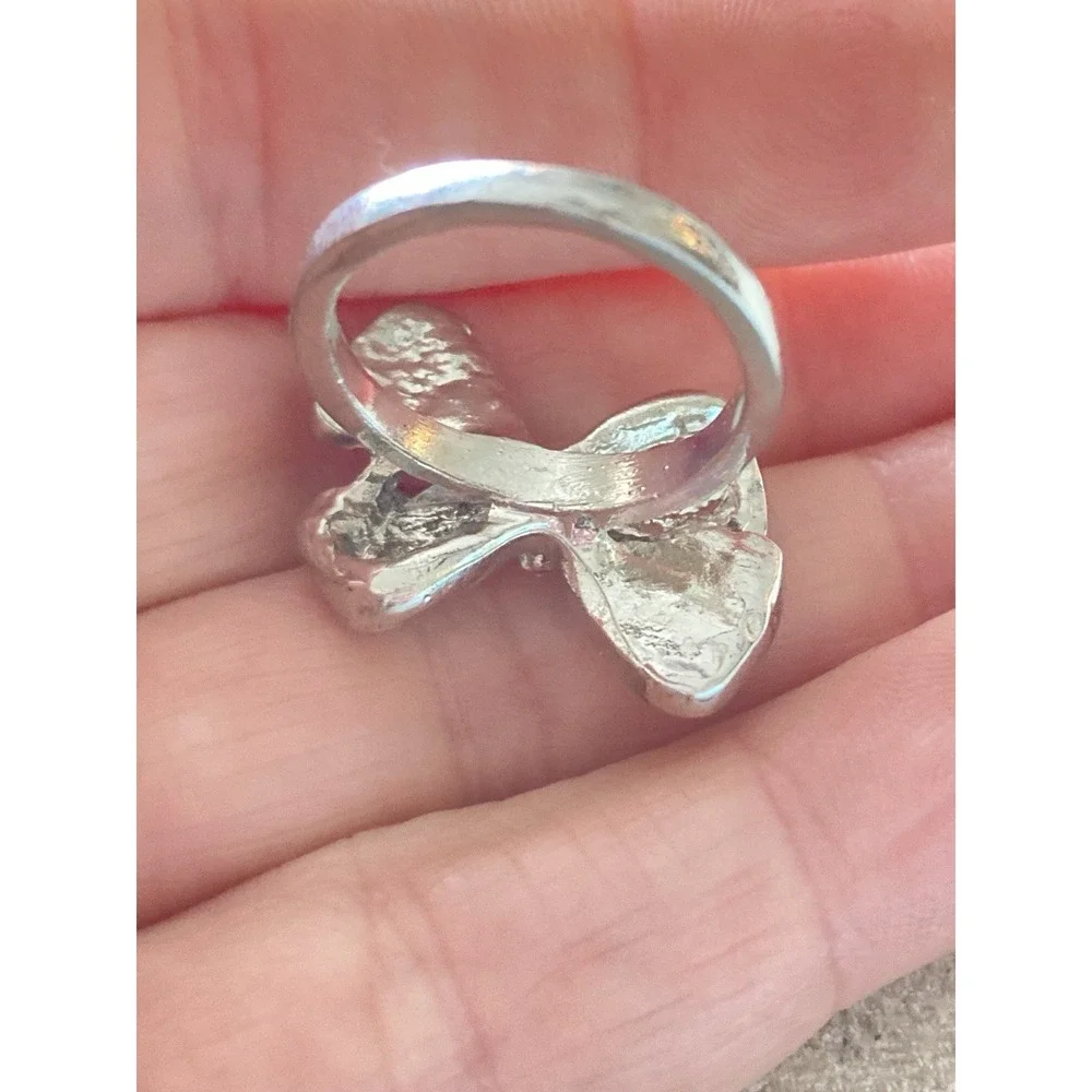Silver Tone Bow‎ Ring Clear Rhinestone Pave Fashion Ring Feminine Statement